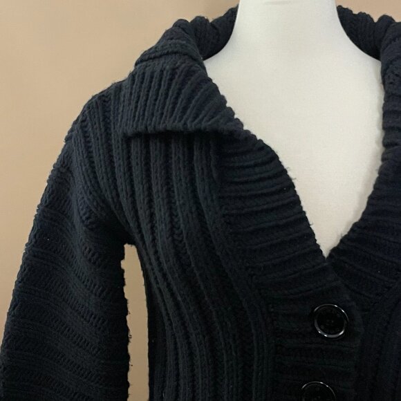 BEBE Thick Cable Knit Chunky Black Button Down Cardigan - Picture 4 of 7